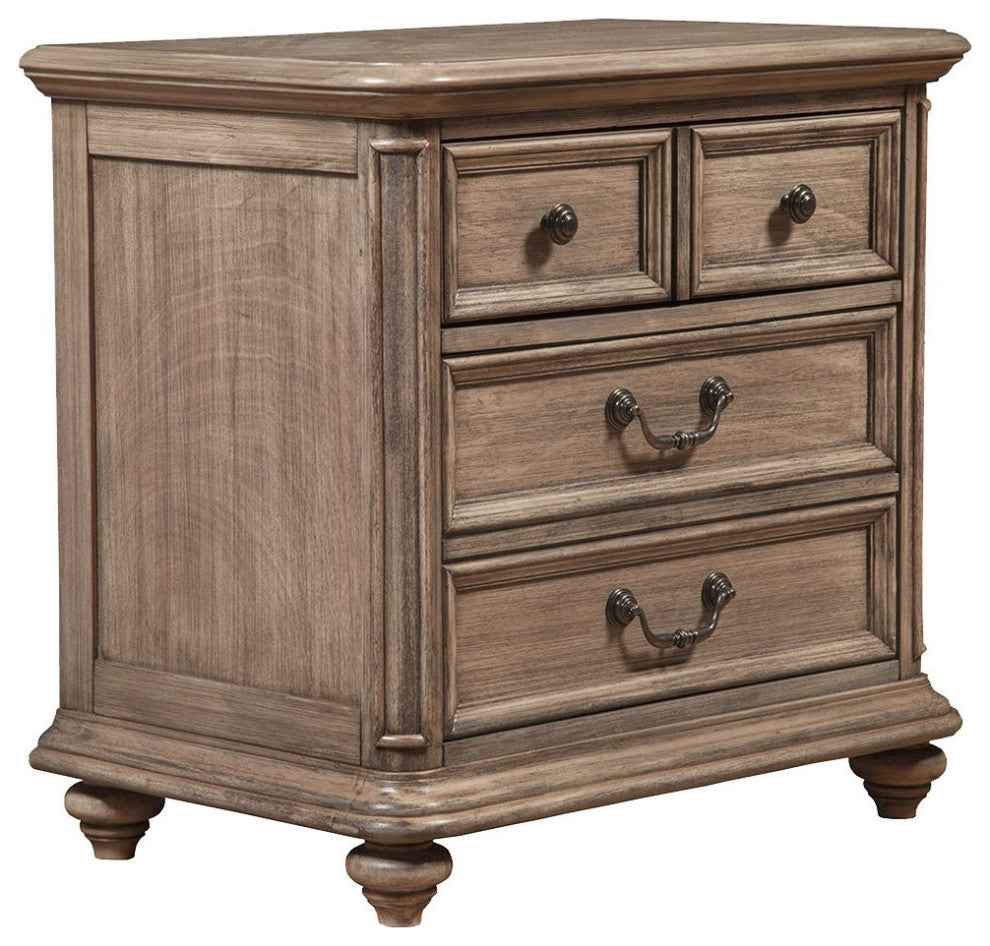 Taupe Brown Classic Wood 4 Drawer Nightstand