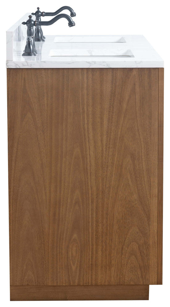 Vanity Art Bathroom Vanity With Sink, Tan, 60" Double, Arabescato White Engineered Marble Top
