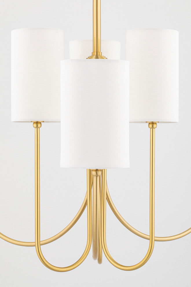Harlem 6-Light Chandelier, Aged Brass Frame, White Shade