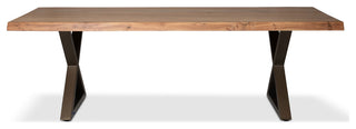 Brooks Dining Table, X-Base, 40"x116", Teak Top, Brass Base