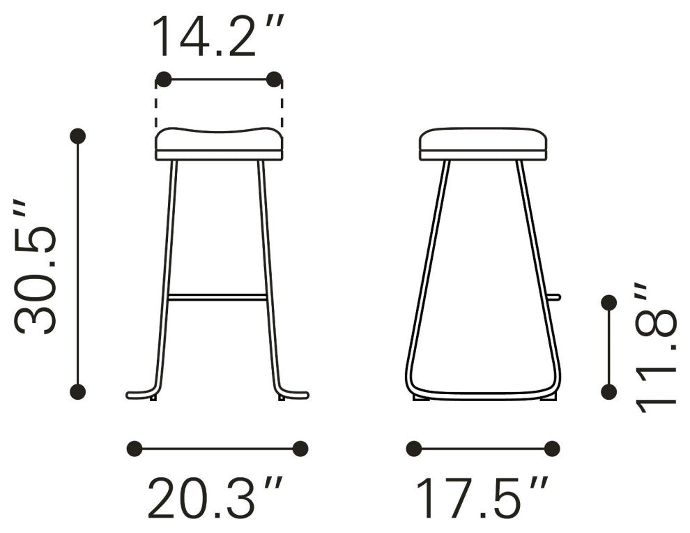 Bar Stool Chair Barstool, Set of 2, Faux Vinyl Leather, Steel, Black, Gold