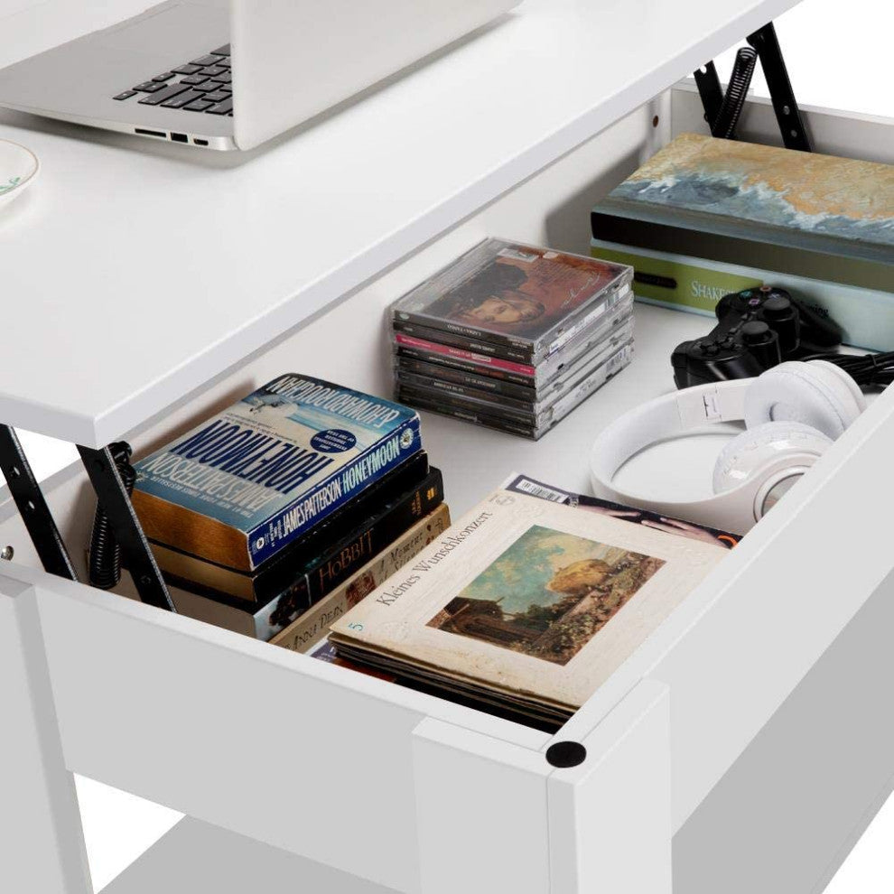 Lift Top Coffee Table with Hidden Storage Compartment and Storage Shelf