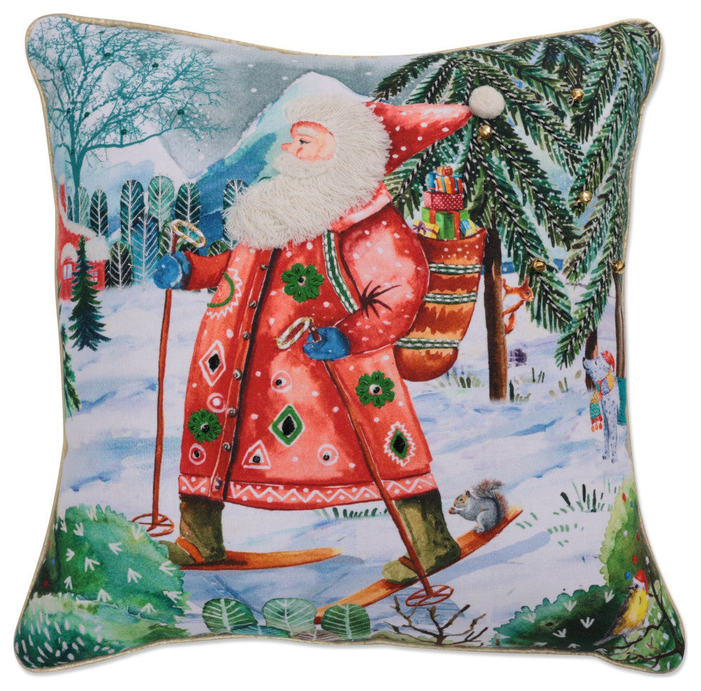 18 x 18 Christmas Ski Santa Throw Pillow