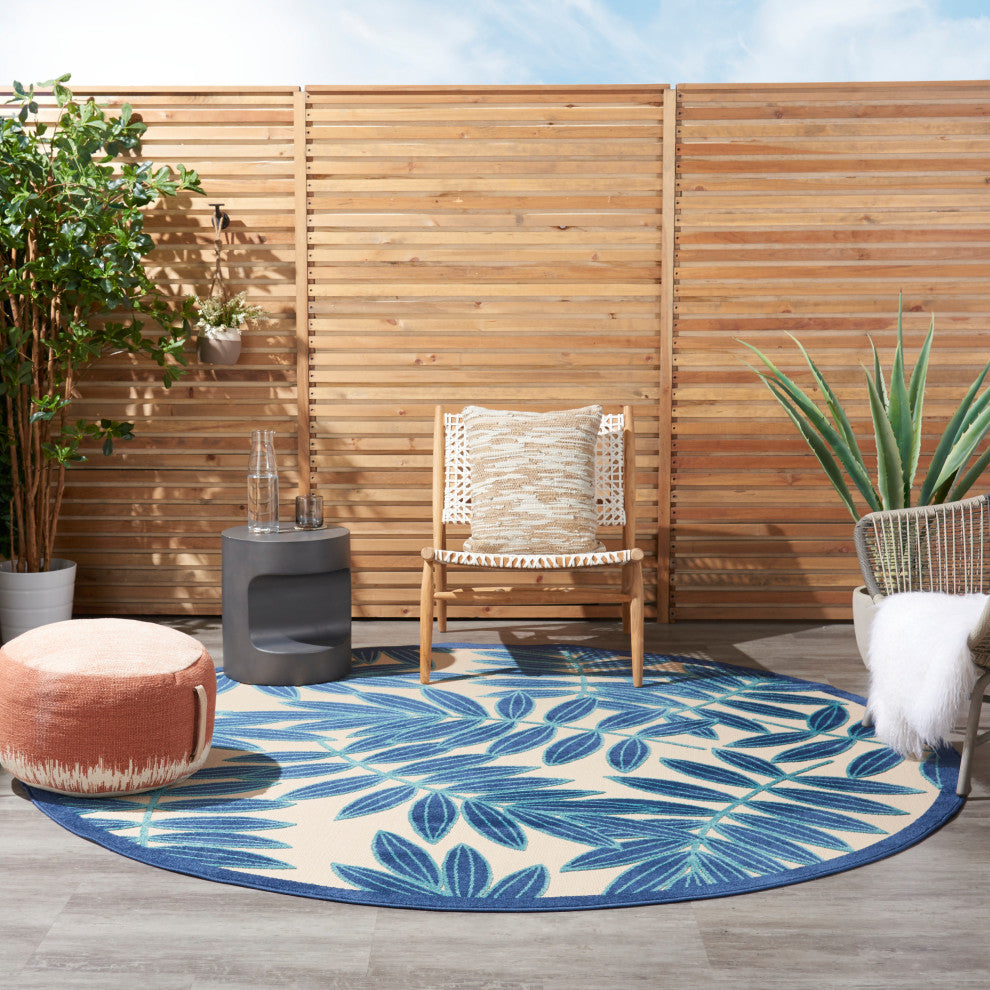 Nourison Aloha 7'10" Round Navy Tropical Area Rug