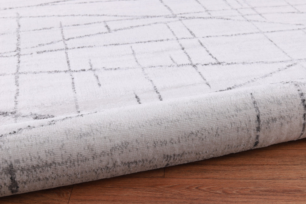 Low-Pile Pierce Ivory/Gray Rug, Ivory, 8'8"x12'