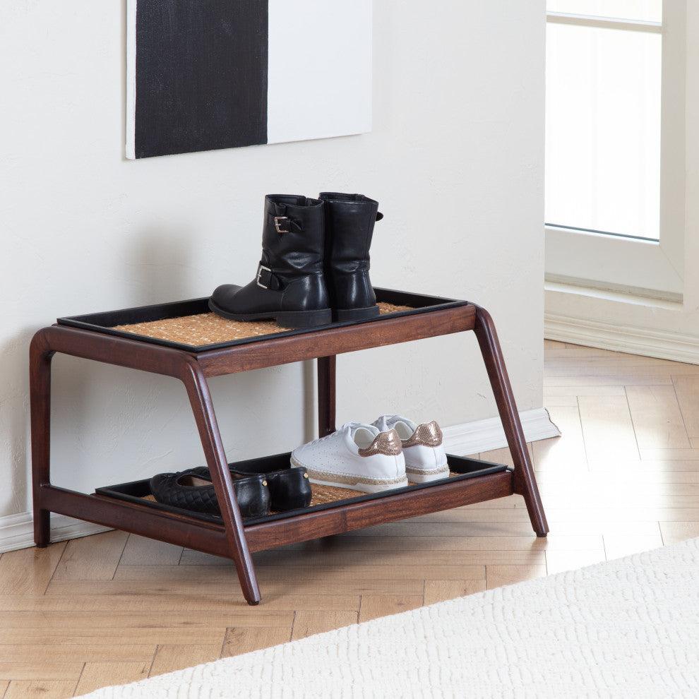 Double-Tier Brown Stand With 2-Pair Rubber Boot Trays Mersey