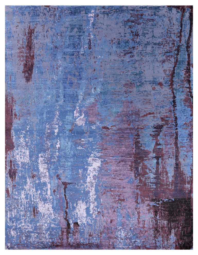 9' 1" X 11' 10" Wool and Silk Abstract Handmade Rug Q8781