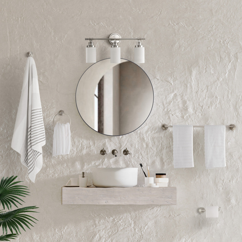 3-Light Classic Vanity, Frosted Glass Shades, Bathroom Hardware Set, 5-Piece