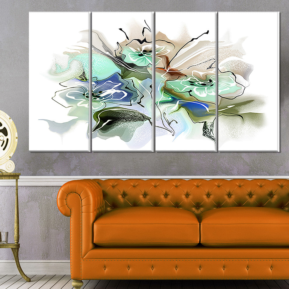 Textured Floral Watercolor, Extra Large Floral Wall Art, 48"x28", 4 Panels