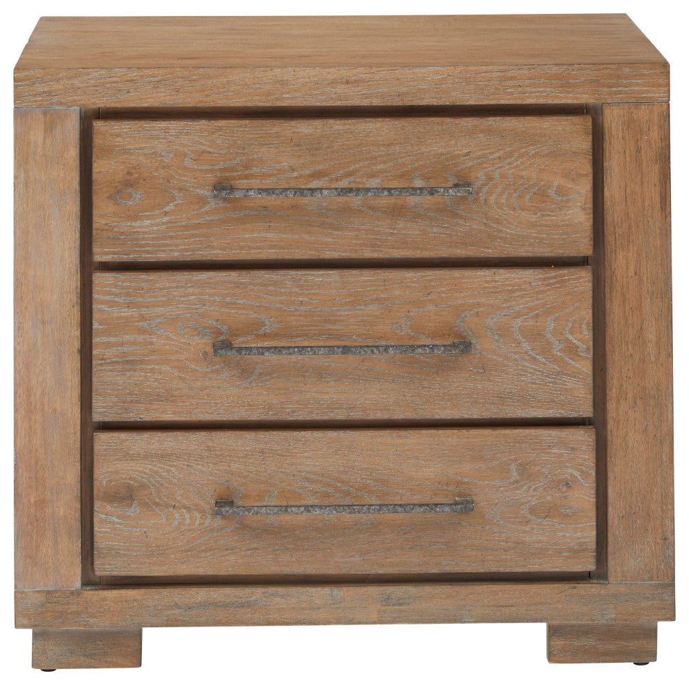 Driftwood Transitional 3 Drawer Nightstand With Charging Station