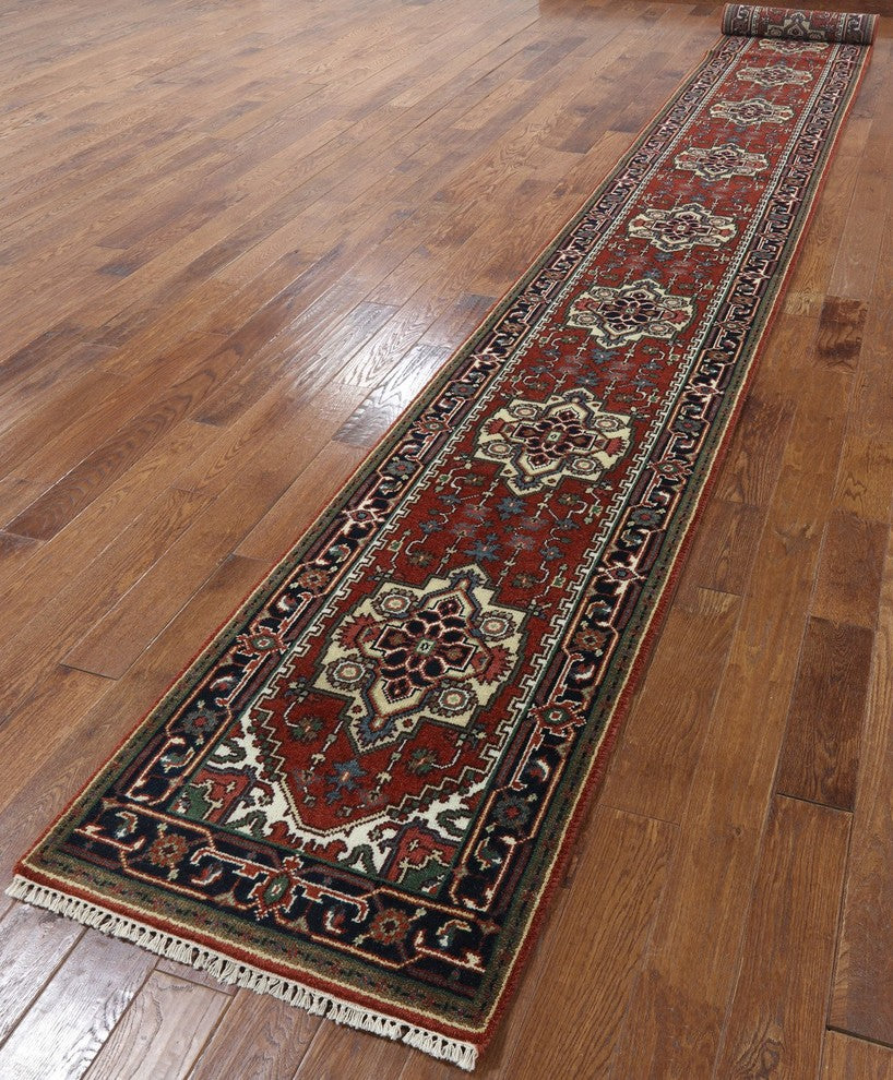 3'x20' Heriz Serapi Runner Red Hand Knotted Wool Area Rug H9215