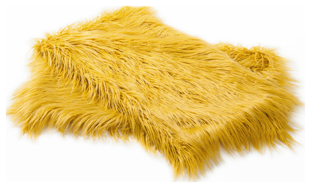 Mongolian Faux Fur Pillow Shell Set, Lemon Curry, 14"x26"