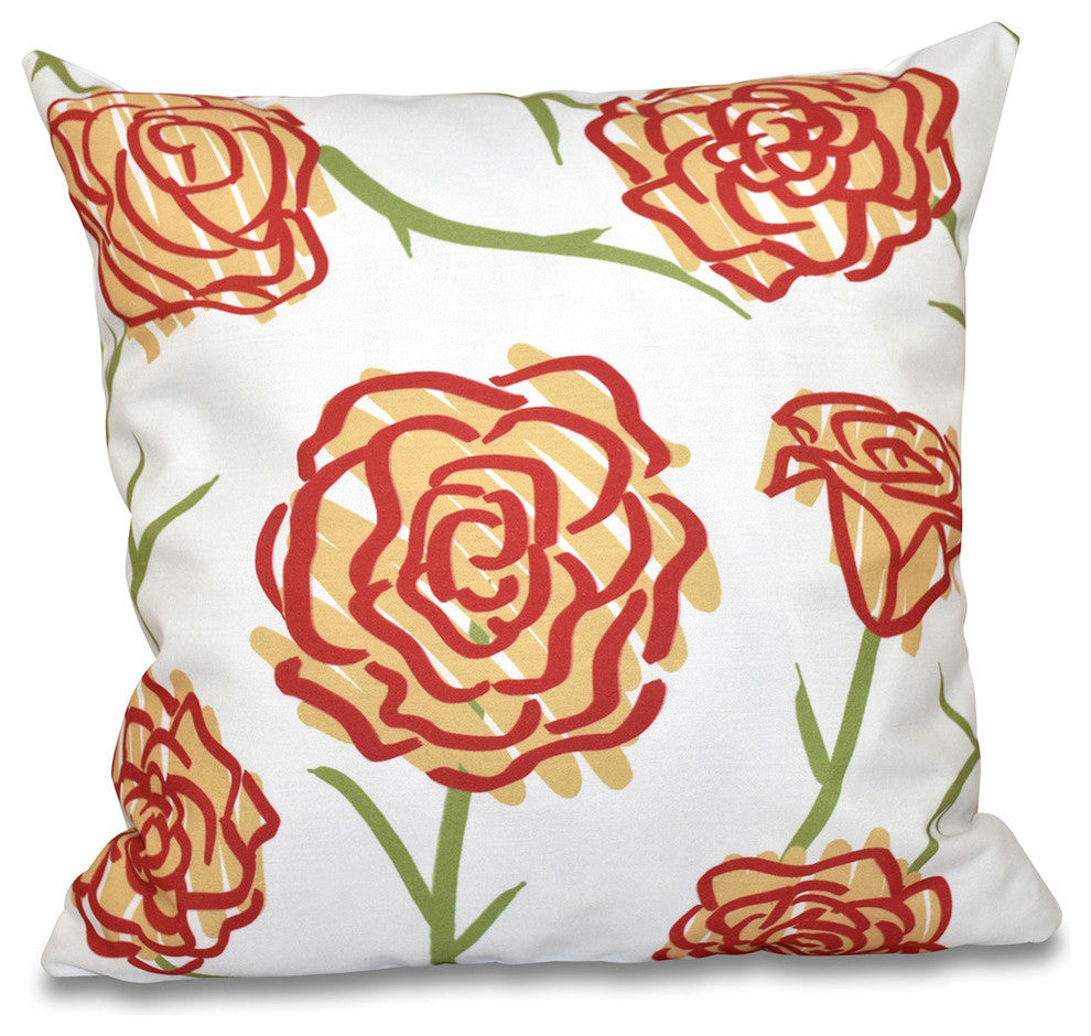 Spring Floral 1, Floral Print Pillow, Gold, 26"x26"