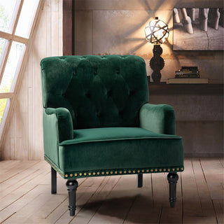 Upholstered Accent Armchair With Nailhead Trim, Green