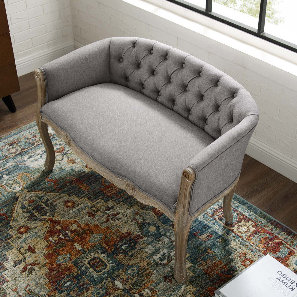 French Vintage Loveseat Sofa, Fabric, Wood, Gray, Modern, Lounge