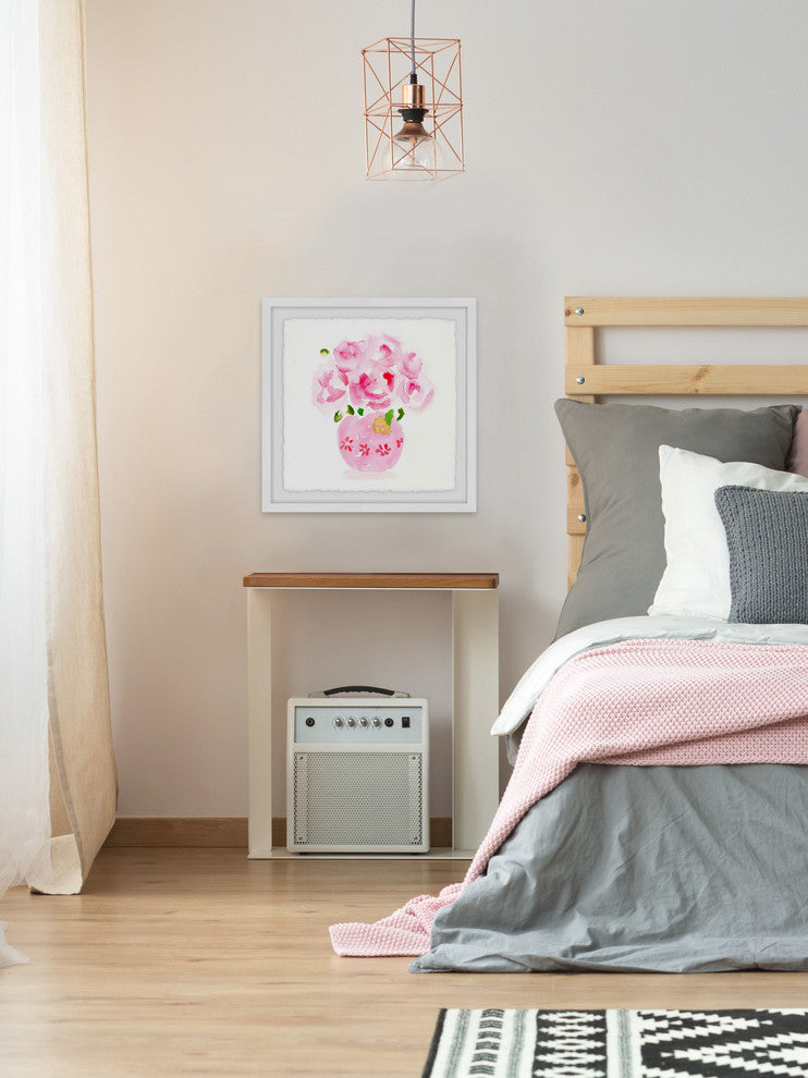 "Pink Floral Vase" Framed Painting Print, 18"x18"