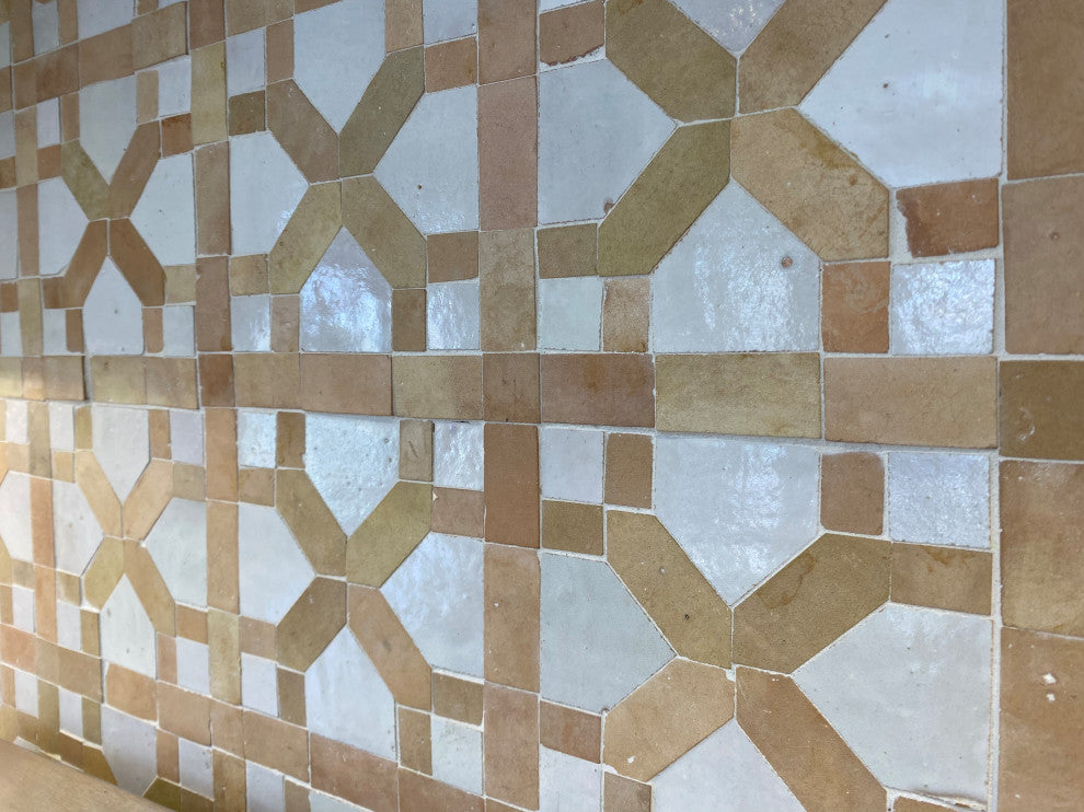 Contemporary Zellige Panels, 12"x12"x1/2", Unglazed With Off-White