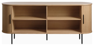 Mid-Century Modern Rounded Sliding Door Sideboard, Natural Oak, 71"