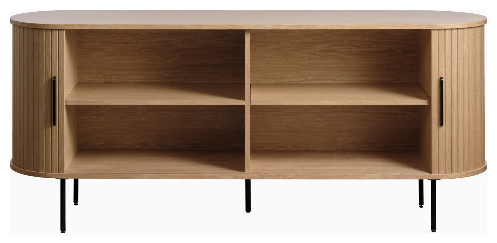 Mid-Century Modern Rounded Sliding Door Sideboard, Natural Oak, 71"