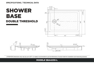 Double Threshold Acrylic Shower Base, Shower Enclosure Left Hand