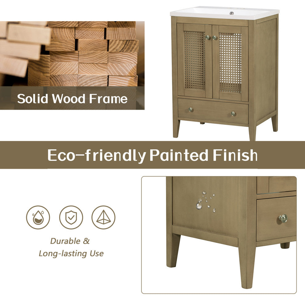 MDF Freestanding Bathroom Vanity Set with Drawer,Doors and Integrated Sink