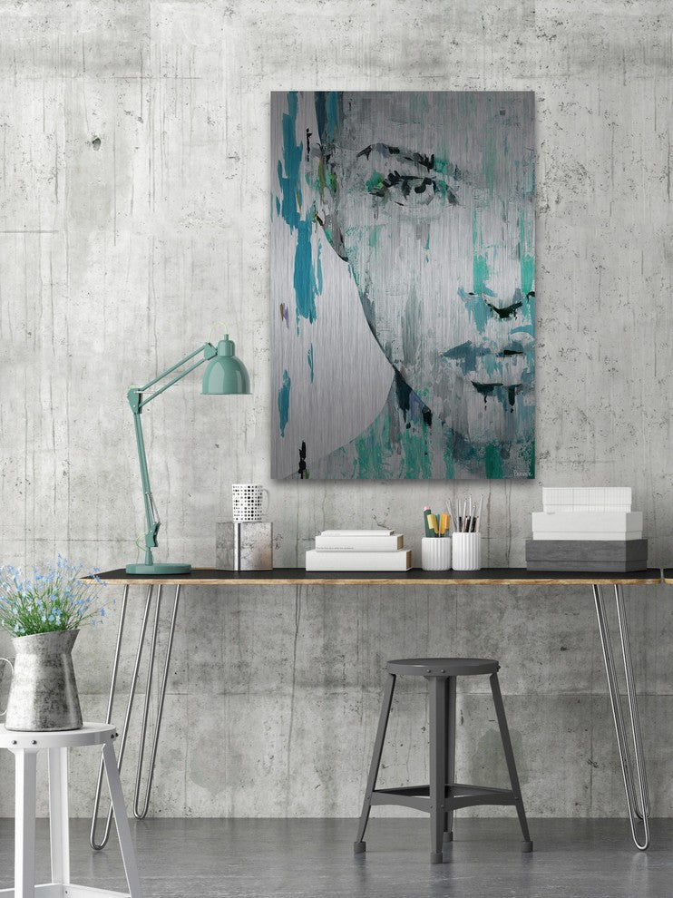 "Half Face Portrait" Painting Print on Brushed Aluminum, 12"x18"