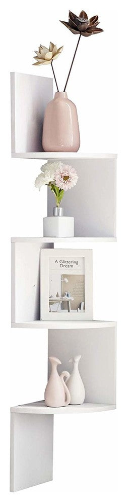 Zig Zag 4-Tier Corner Wall Shelf, White