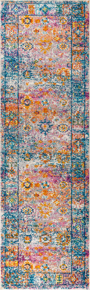 Bohemian Flair Boho Vintage Faded Area Rug, Cream/Navy, 2x8