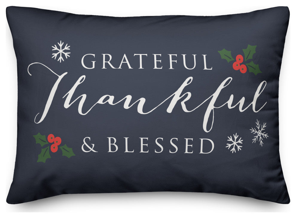 Navy Green Grateful Thankful Blessed 20x14 Spun Poly Pillow