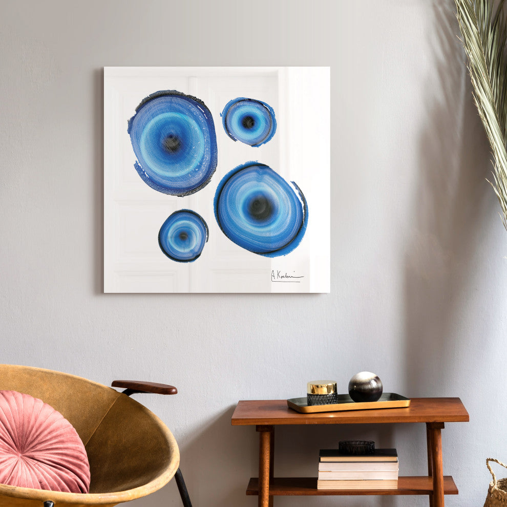 "Mineral Rings I" Abstract Wall Art Frameless Free Floating Tempered Glass Panel