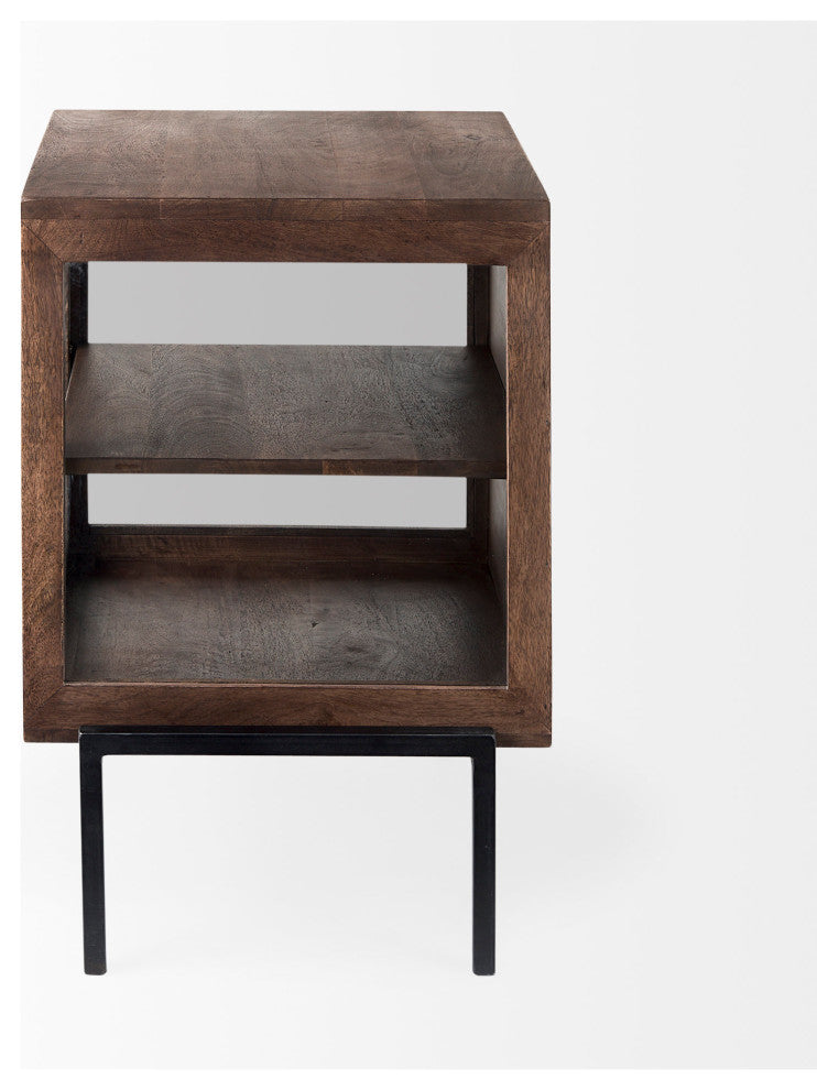 Arelius 20Lx18Wx26H Medium Brown Wood With Black Metal Frame End/Side Table