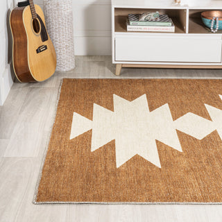 Chayton Minimalist Geometric Machine-Washable Area Rug, Rust/Cream, 3x5