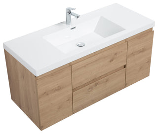 Aurora Wall Mount Vanity, White Acrylic Top, Sonoma Oak, 48"