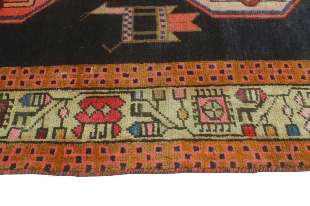 Fine Vintage Distressed Tansholpan Charcoal/Navy Runner, 3'6x10'4