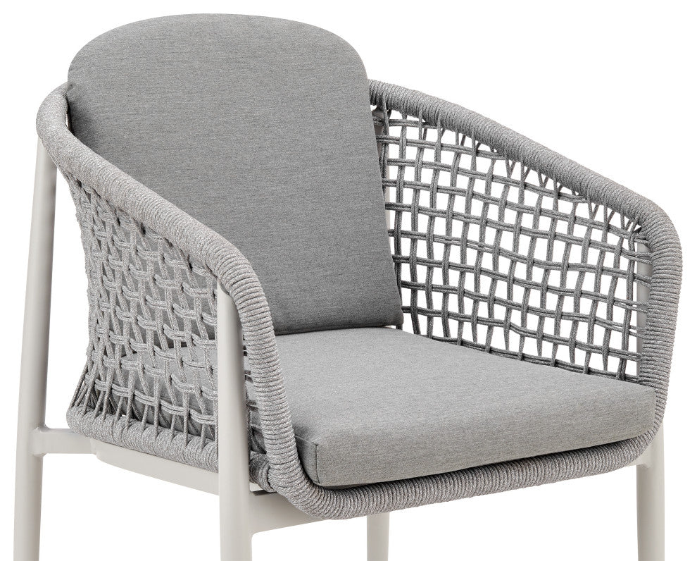Rhodes Outdoor Patio Dining Chair, Light Gray Rope/Cushions Set of 2