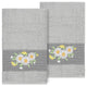 Linum Home Turkish Cotton Daisy 2-Piece Embellished Bath Towel Set, Light Gray