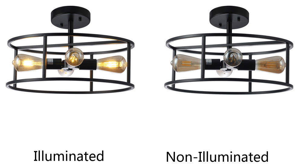 Ryker Farmhouse Matt Black 4 Light Drum Ceiling Pendant 18" Wide
