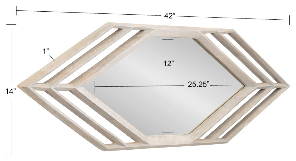 Vayga Framed Wall Mirror, White, 14"x42"