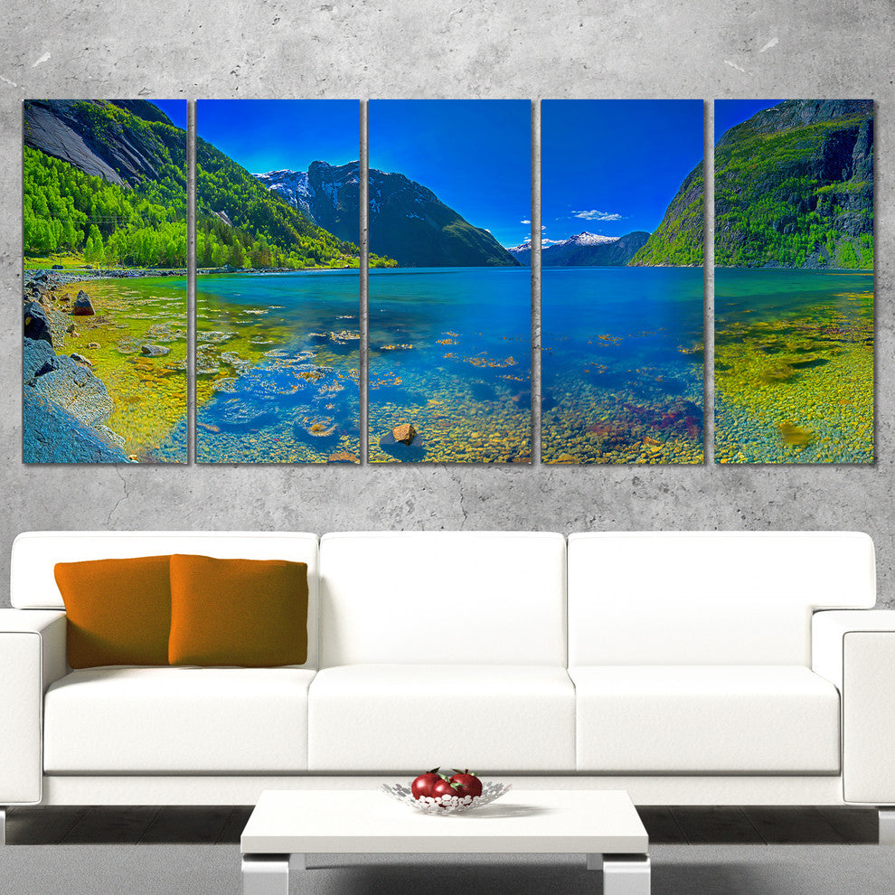 "Panoramic View of Norwegian Fjord" Canvas Print, 5 Panel