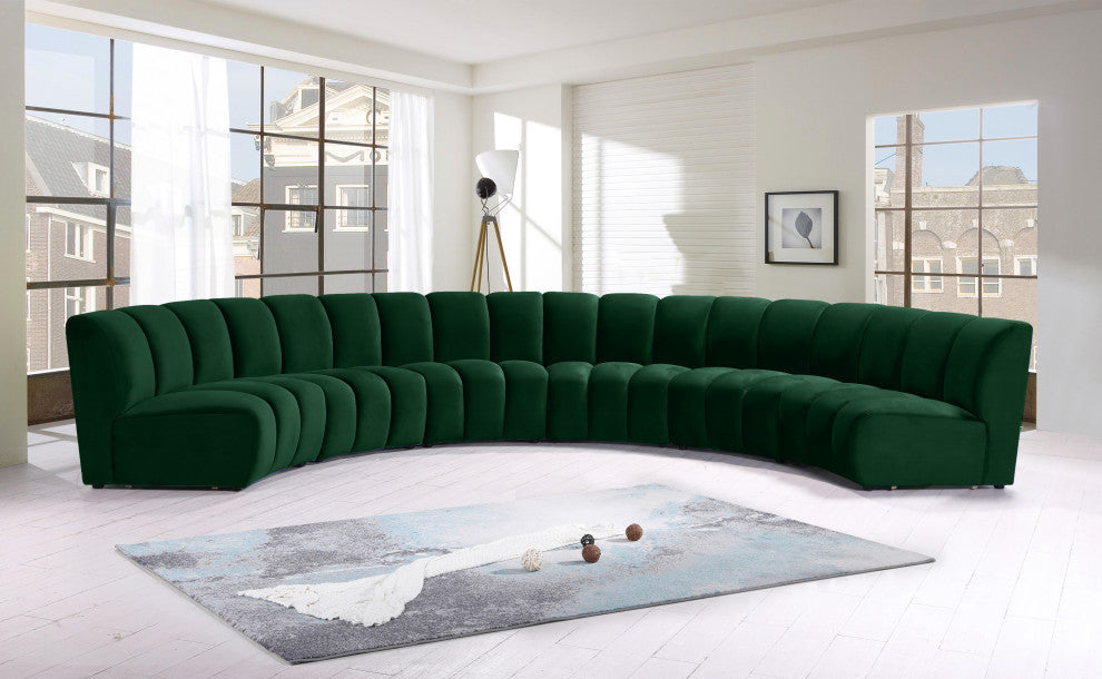 Infinity Channel Tufted Velvet Modular Chair, Green, 6 Piece