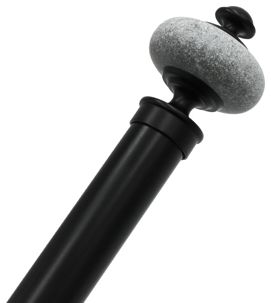 Linen Avenue Grey Stone Cap Single Curtain Rod Set,66-120 Inch,Matte Black