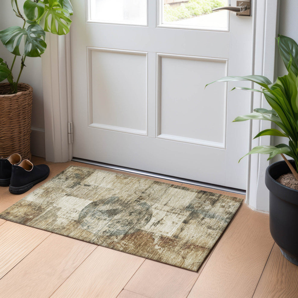 Machine Washable Indoor/Outdoor Chantille ACN1905 Taupe 1'8" x 2'6" Rug