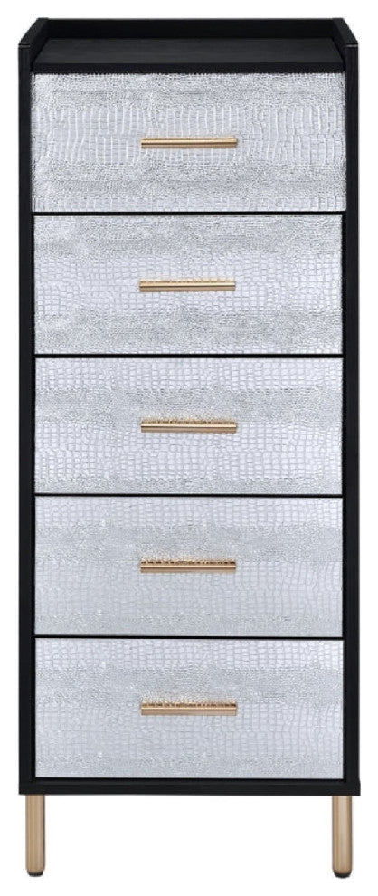 Benzara BM274615 5 Drawer Jewelry Storage Chest & Gold Legs, Black and Silver