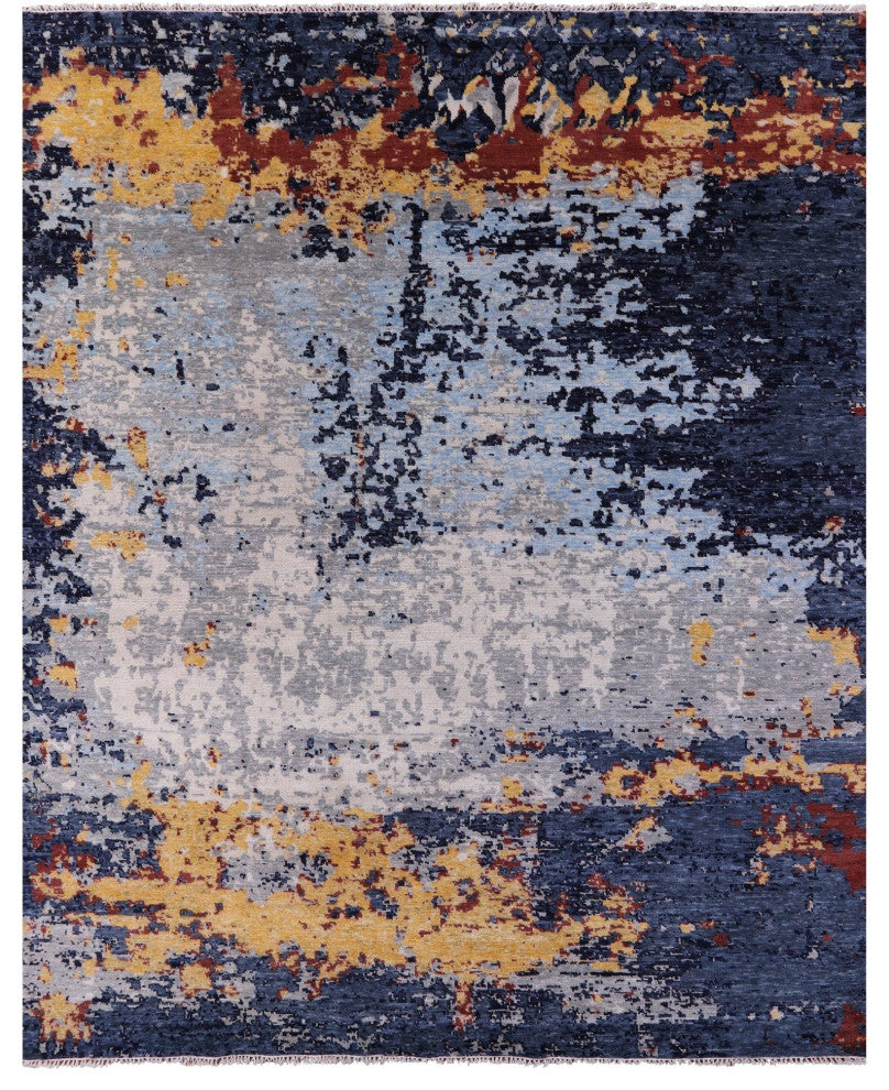 9' 3" X 11' 6" Modern Handmade Abstract Wool Rug Q11742