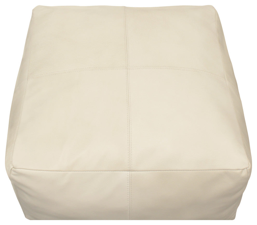 Lash Java Leather Pouf, Dark brown, Ivory