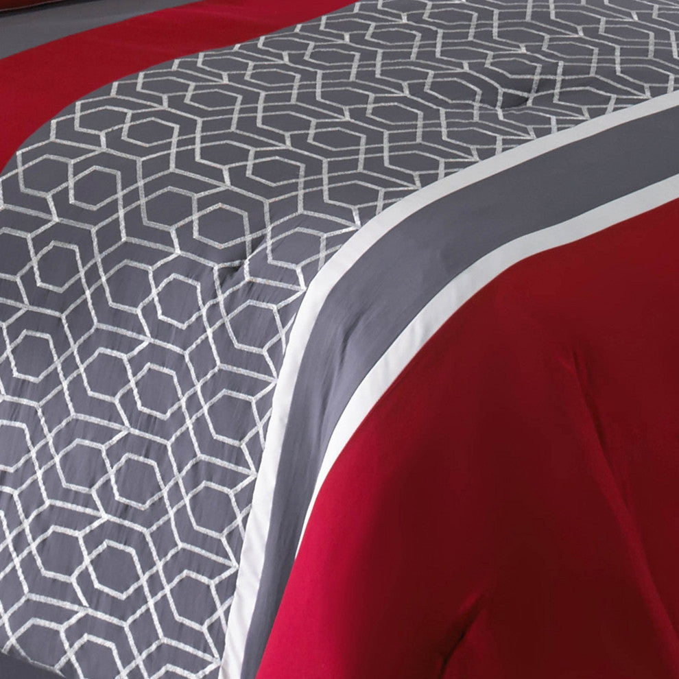 8 Piece King Comforter Set with Printed Trellis Pattern, Red