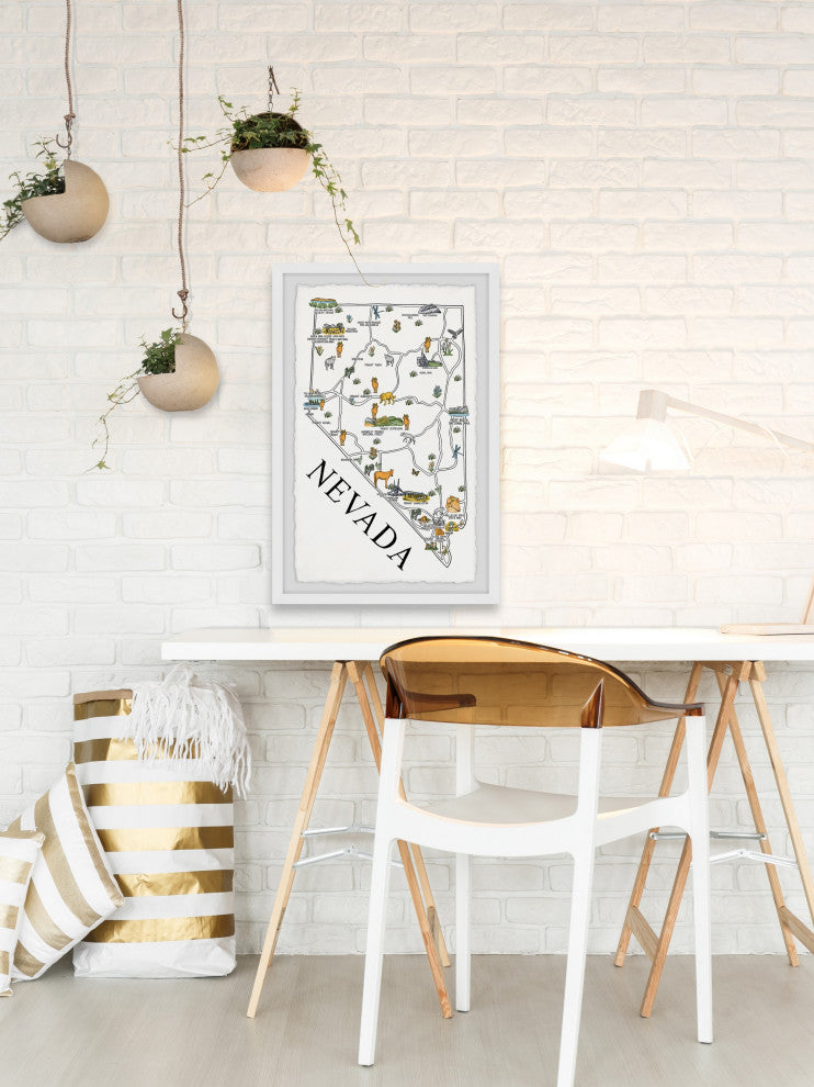 "Nevada Illustrated Map" Framed Painting Print, 20x30