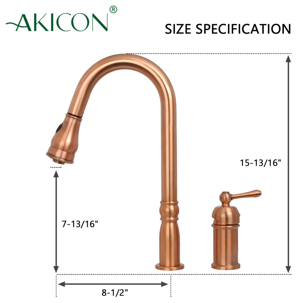 Copper Pull Down Kitchen Faucet With in-Deck Handle and Soap Dispenser