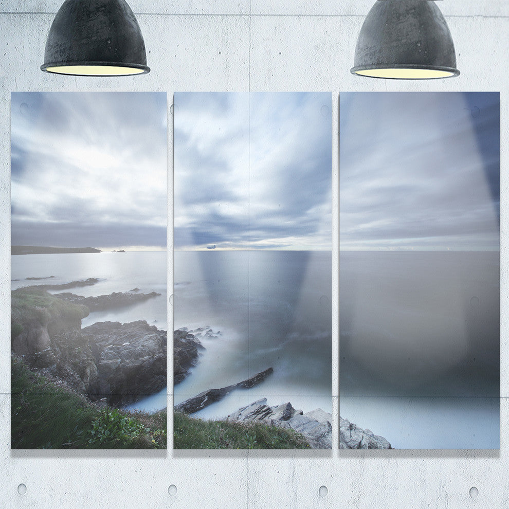 "Gloomy Bluish Atlantic Beach Portugal" Metal Wall Art, 3 Panels, 36"x28"