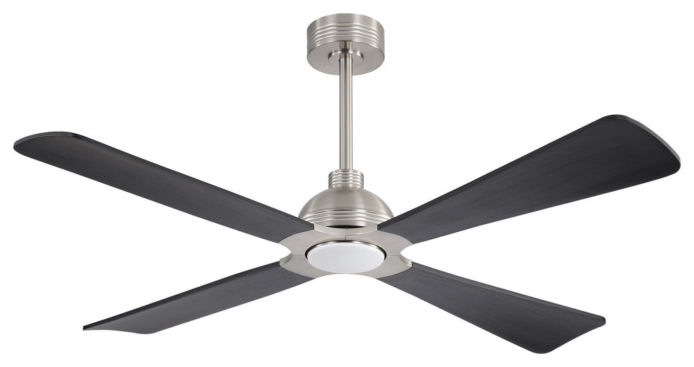 56" 4-Blade Solid Wood Ceiling Fan with LED Light and Remote Control, Brushed Nickel/Black